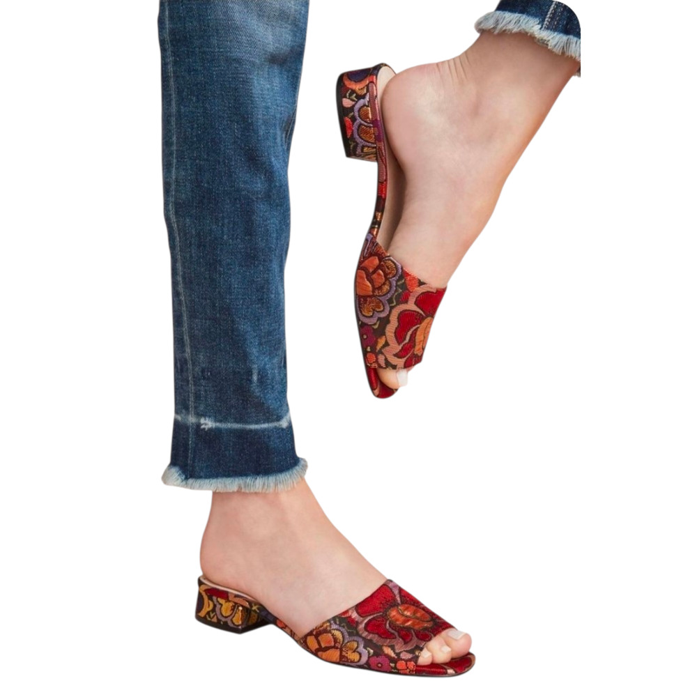 Anthropologie Shellys London Ria Slide Floral Multi-Red Sandals Size 7.5